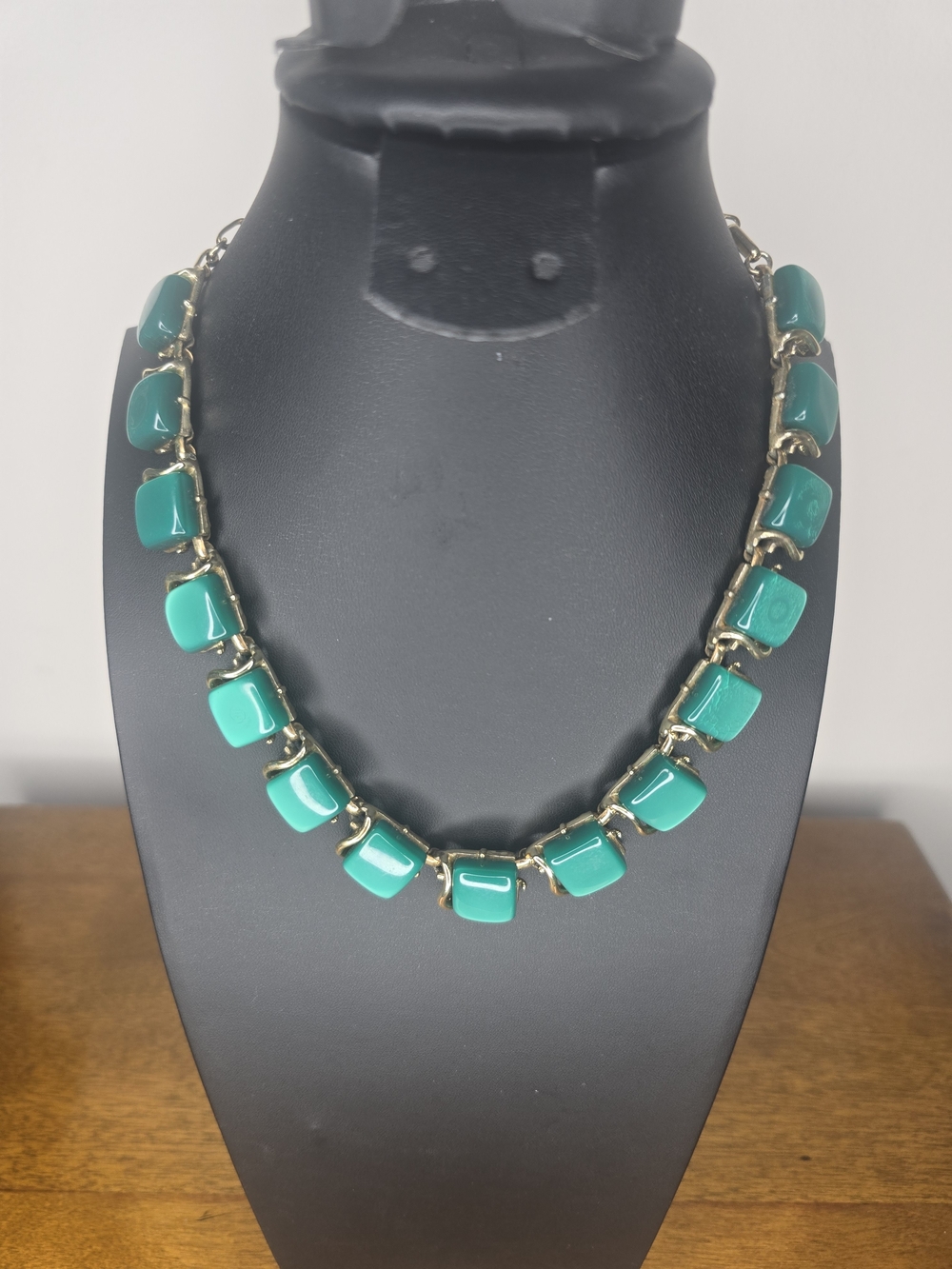 Green Glass Tile Link Necklace - Women Jewelry